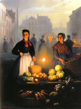 A Market Stall By Moonlight